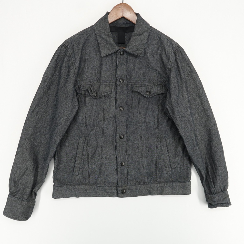 Black Scale Denim Shirt Jacket Mens‎ Large Black Trucker Snap Front
